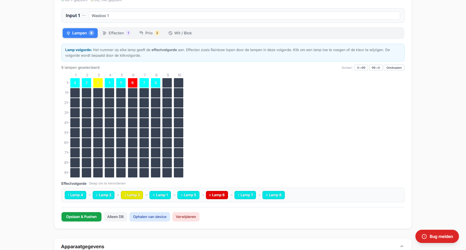 Lampen configuratie per ingang
