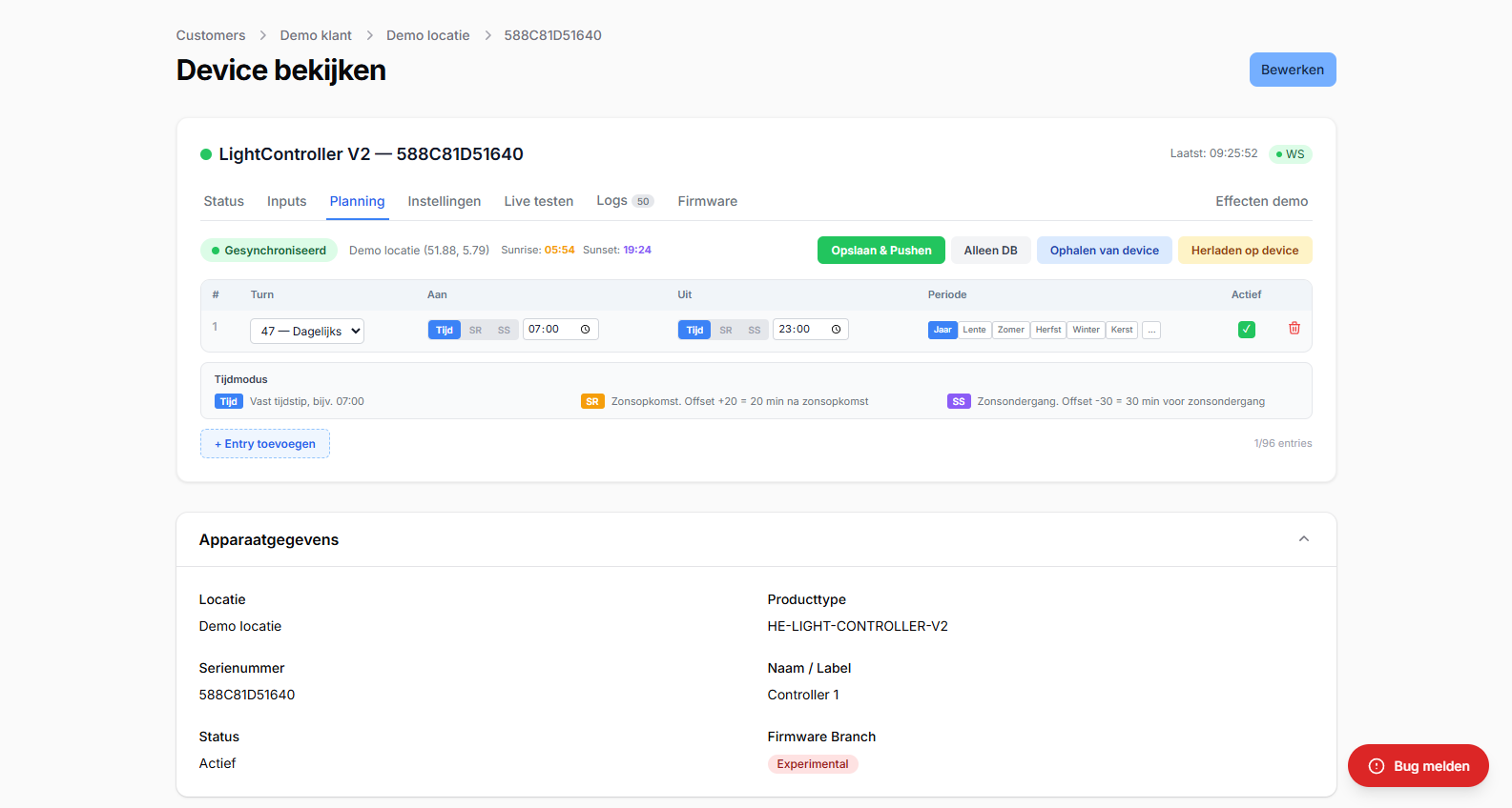 Tijdschema configuratie